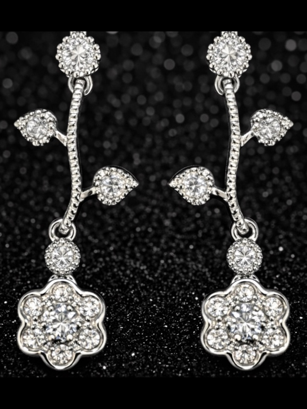 Suzanne Somers vintage CZ floral leaf dangle drop earrings sterling silver HSN